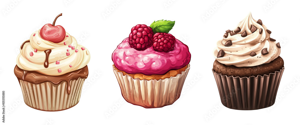set of cupcakes vector illustration, set of cupcakes vector illustration,
