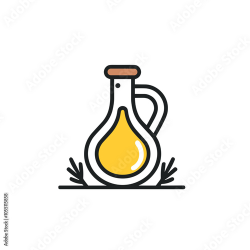 Olive Oil Bottle Illustration, Color Detail, Culinary Oil