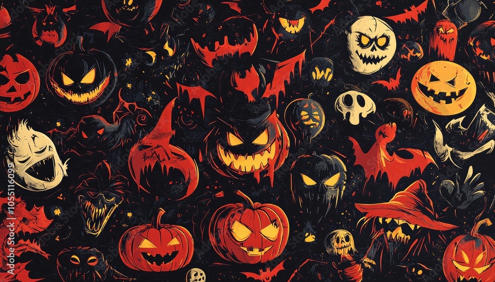 Spooky Halloween Jack-O-Lanterns and Ghouls Pattern Spooky Halloween Jack-O-Lanterns and Ghouls Pattern