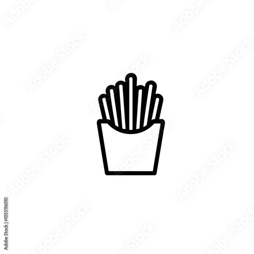 Small French Fry Icon, Black and White, Minimalist Snack Illustration