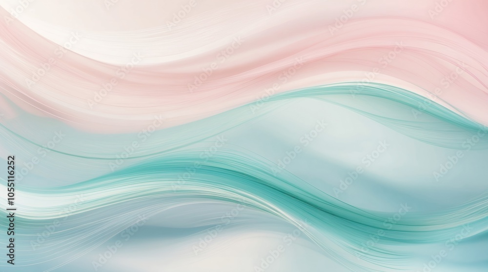 Obraz premium Tranquil Pastel Waves in Pink and Teal with Flowing Gradient Lines for a Soft and Serene Background