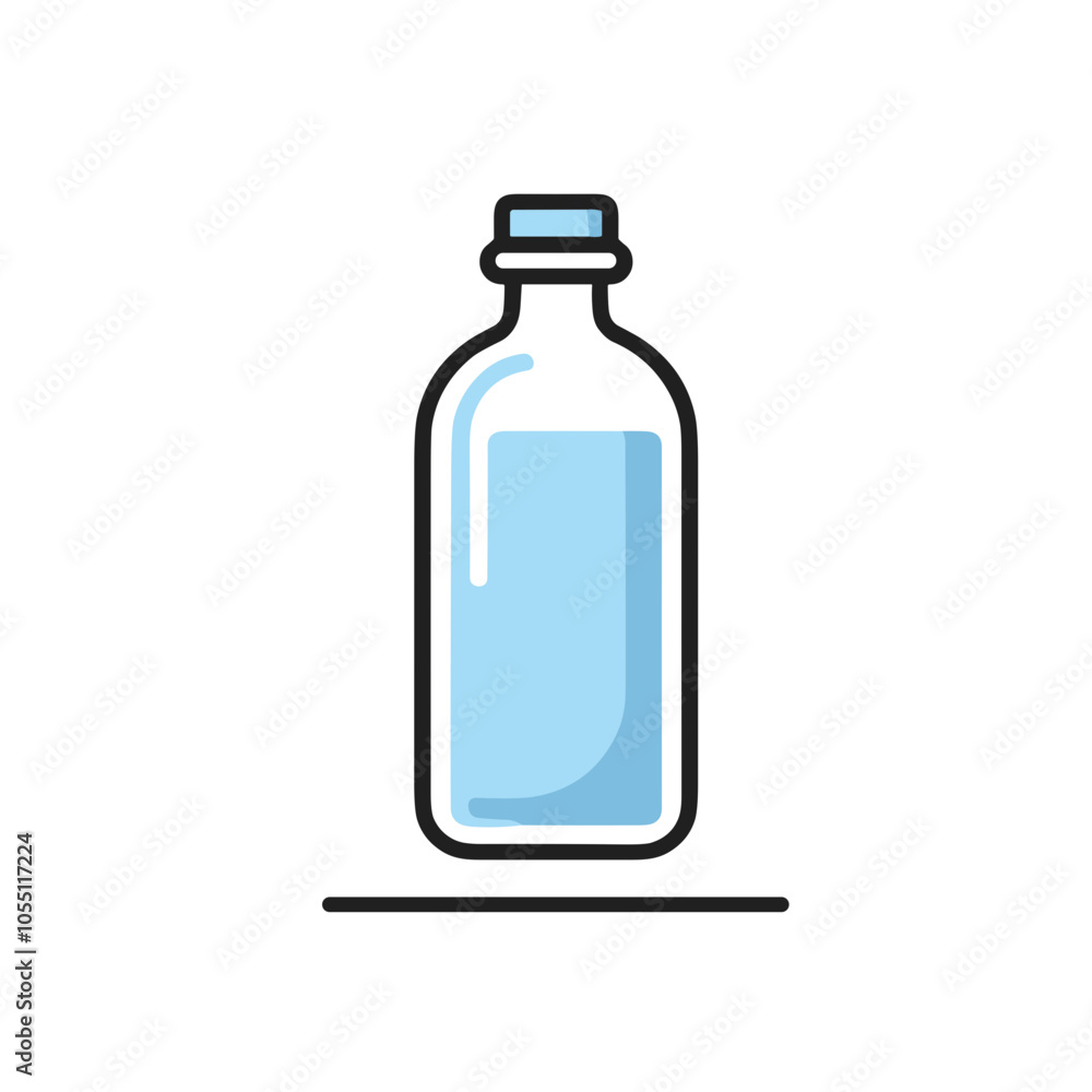 Blue Labeled Bottle Icon, Vector Graphic, Refreshing Beverage Symbol Blue Labeled Bottle Icon, Vector Graphic, Refreshing Beverage Symbol