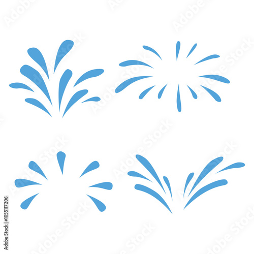 Cartoon water splash effects depict fluid dynamic splashing, droplets and ripples in motion.