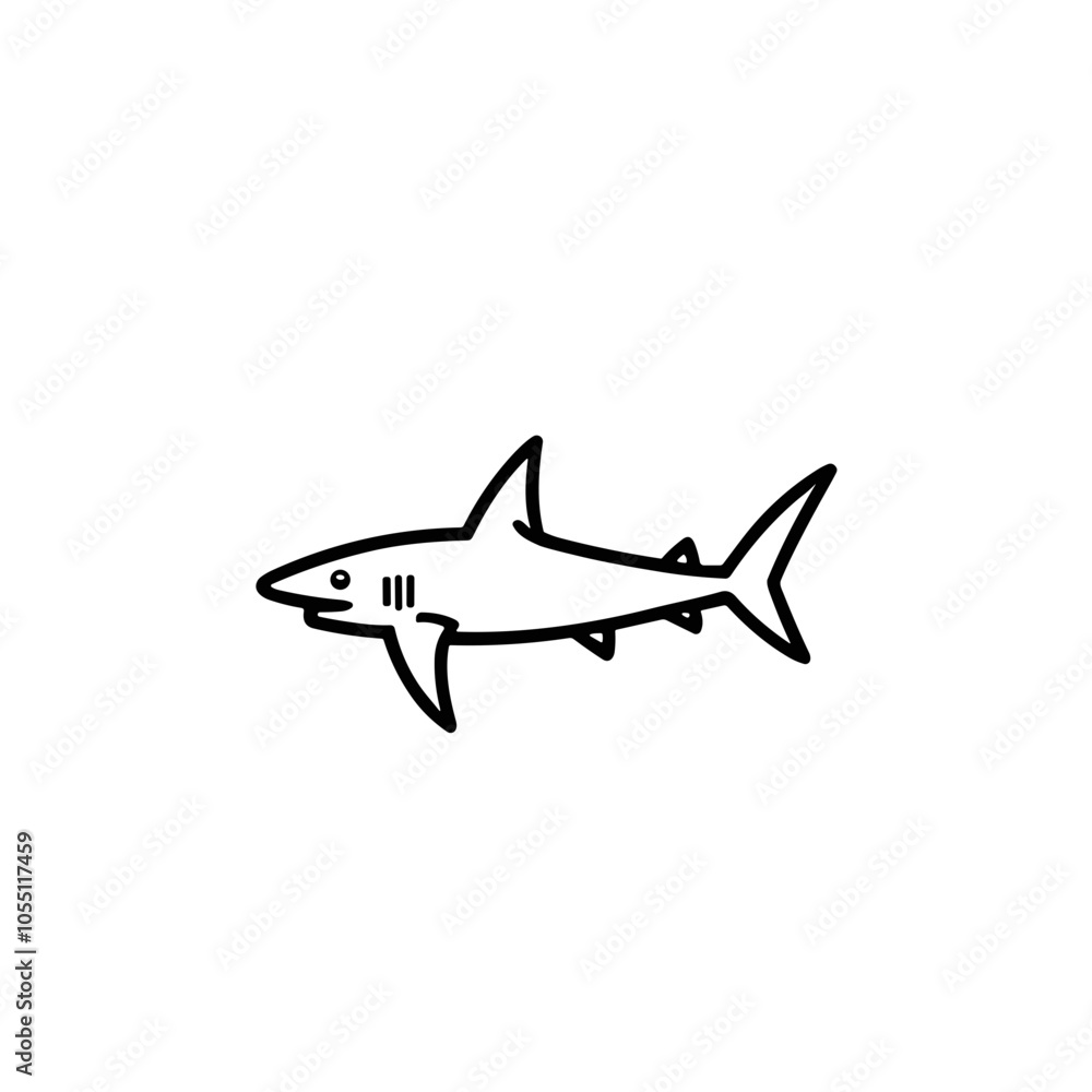 Outlined shark vector in black, marine icon Outlined shark vector in black, marine icon