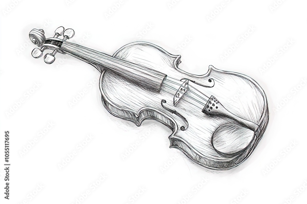 Obraz premium pencil sketch musical instrument classical violin isolated on a white background