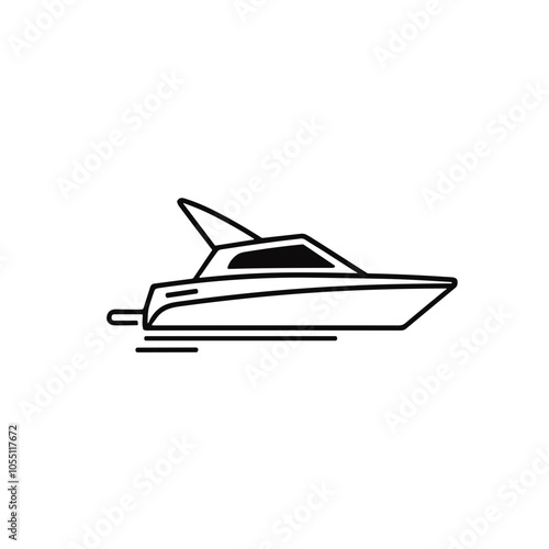 Minimalist Speedboat Vector Black Line Velocity