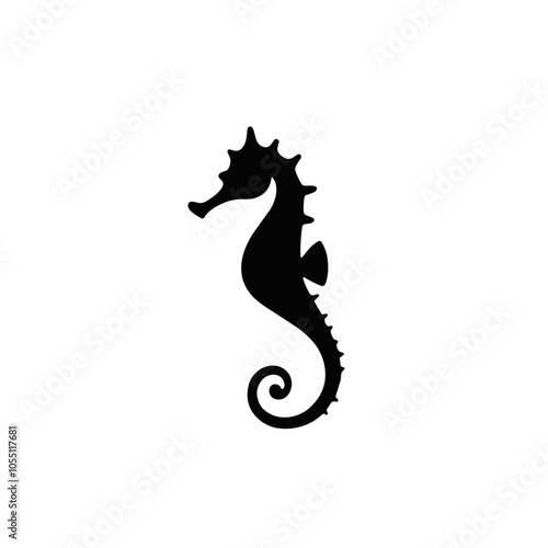Seahorse Silhouette Vector Artwork, Black and White, Marine Life Illustration