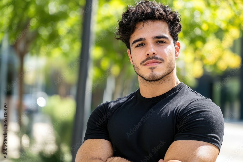 Confident Latino Man with Medium Dark Skin Outdoors Confident Latino Man with Medium Dark Skin Outdoors