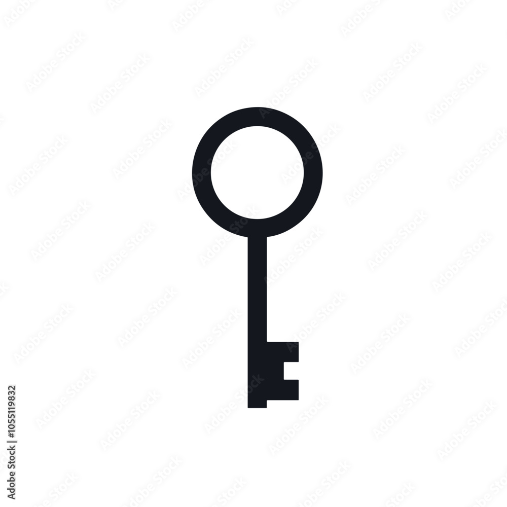 Key Icon, Minimalist Vector, Black and White, Security Symbol