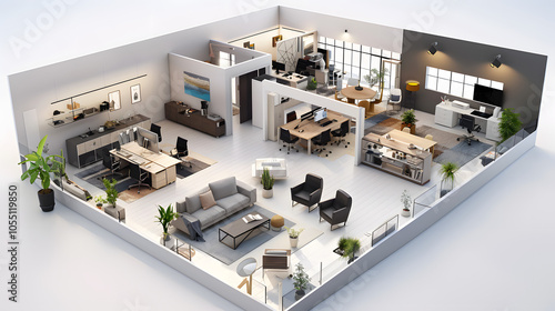 Fototapeta Naklejka Na Ścianę i Meble -  Home Office Basement design 3D