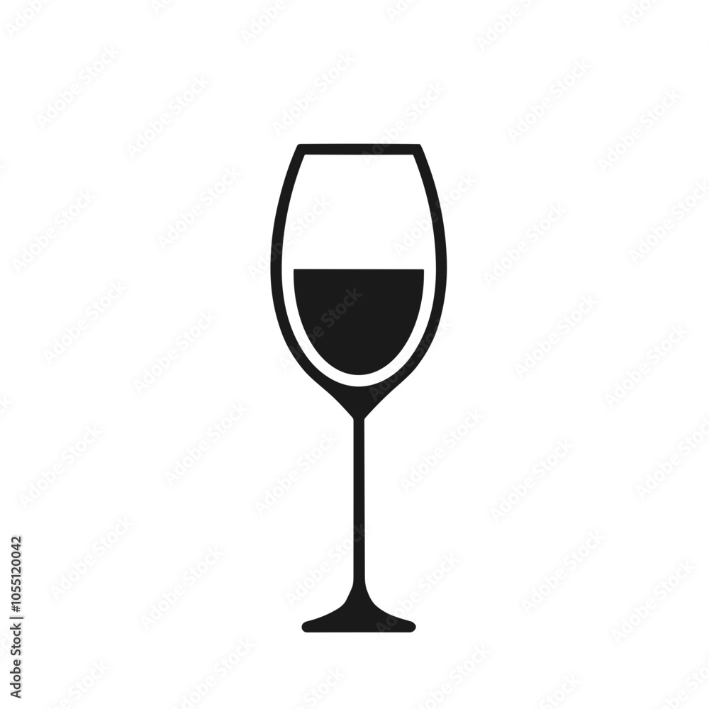 Wine Glass Icon, Vector Art, Simple Black and White Style, Beverage Design Wine Glass Icon, Vector Art, Simple Black and White Style, Beverage Design