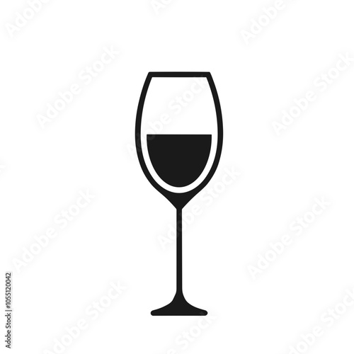 Wine Glass Icon, Vector Art, Simple Black and White Style, Beverage Design