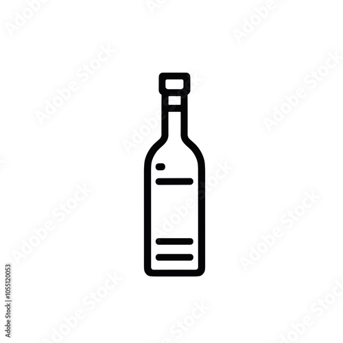 Wine Bottle Icon, Vector Art, Black and White, Beverage Tradition Graphic