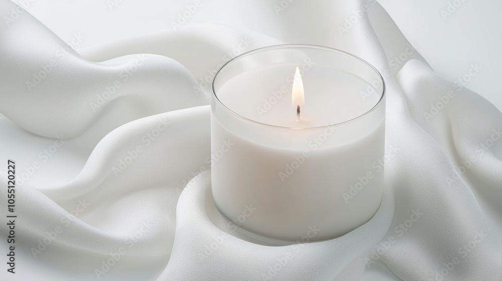 Smooth milk-white candle on a blank white canvas, simple elegance with soft lighting, emphasizing the purity of form and texture Smooth milk-white candle on a blank white canvas, simple elegance with soft lighting, emphasizing the purity of form and texture