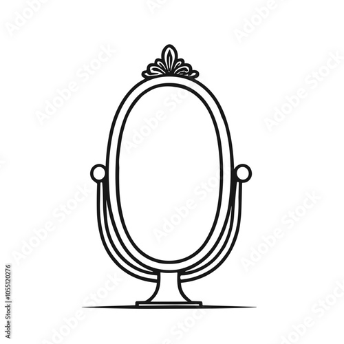 Vintage Mirror Outline, Black and White, Elegant Vanity Decor