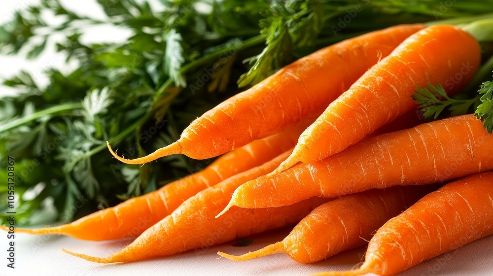 Macro view of fresh carrots, bright orange and vibrant, isolated on white background, ideal for food and health product ads, crisp and detailed texture Macro view of fresh carrots, bright orange and vibrant, isolated on white background, ideal for food and health product ads, crisp and detailed texture