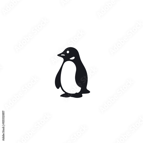 Baby Penguin Illustration, Antarctic Animal in Black and White
