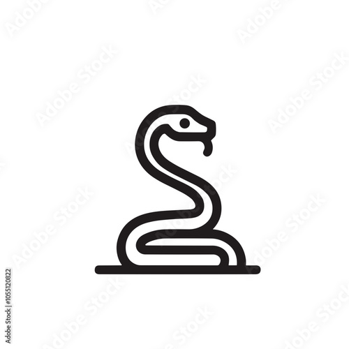 Cobra Snake Coiled Illustration, Black and White, Reptile