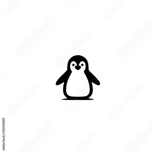 Minimalist Penguin Illustration, Black and White, Arctic Icon