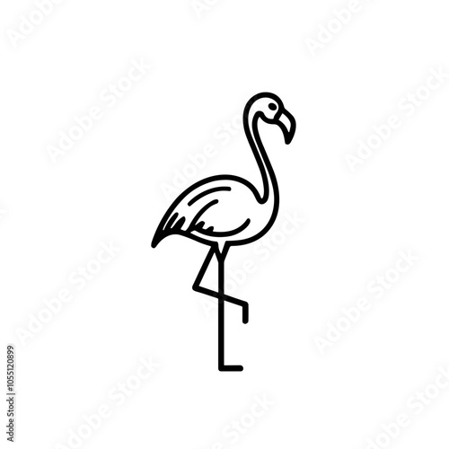 Tall Flamingo Icon, Artistic Black Outline, Grace Symbol