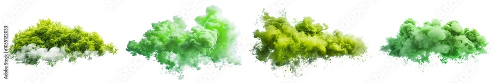 Collection of green smokes or clouds isolated on white or transparent background Collection of green smokes or clouds isolated on white or transparent background