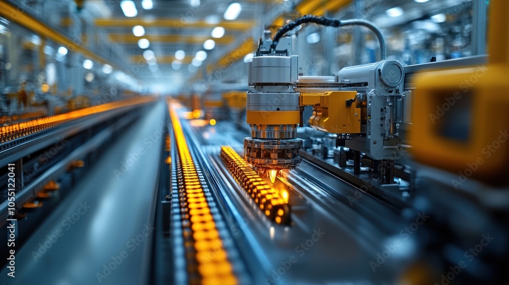 Automated machinery in a factory setting for production processes. Automated machinery in a factory setting for production processes.