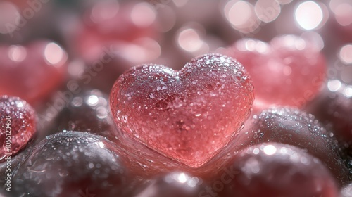 A Beautiful Heart Shaped Candy Glistening with Water Droplets