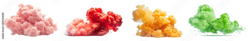 Collection of yellow, green, pink, red smokes or clouds isolated on white or transparent background Collection of yellow, green, pink, red smokes or clouds isolated on white or transparent background