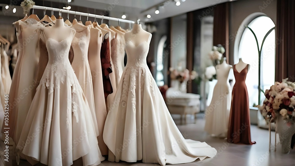 Wedding dresses hanging in a shop Wedding dresses hanging in a shop