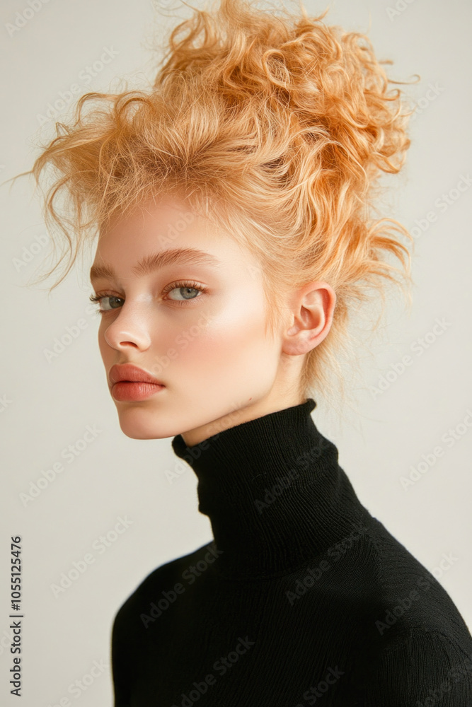 custom made wallpaper toronto digitalFashion model posing with stylish updo hairstyle and turtleneck sweater