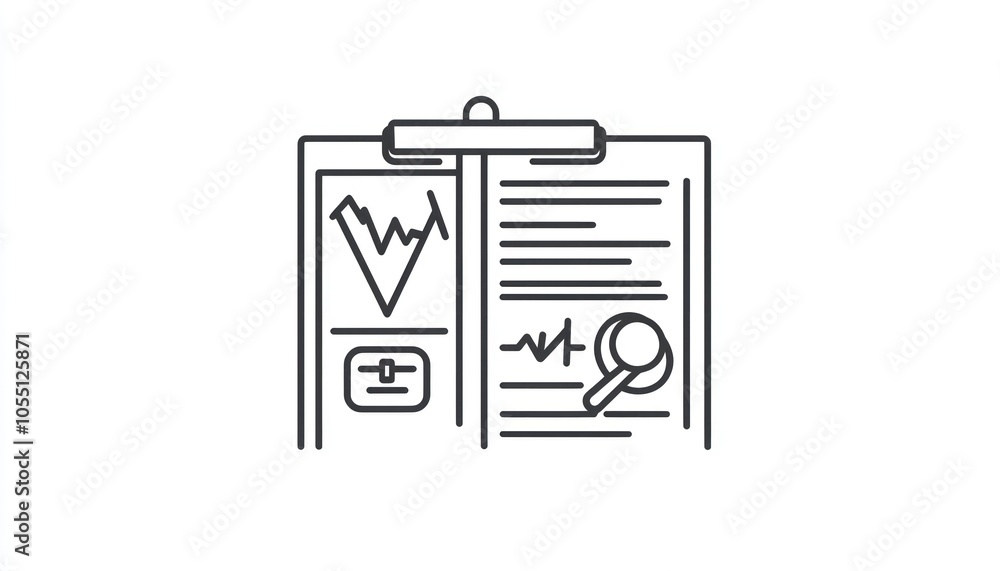 Healthcare records depicted in a sleek, bold line icon for medical charts. Healthcare records depicted in a sleek, bold line icon for medical charts.
