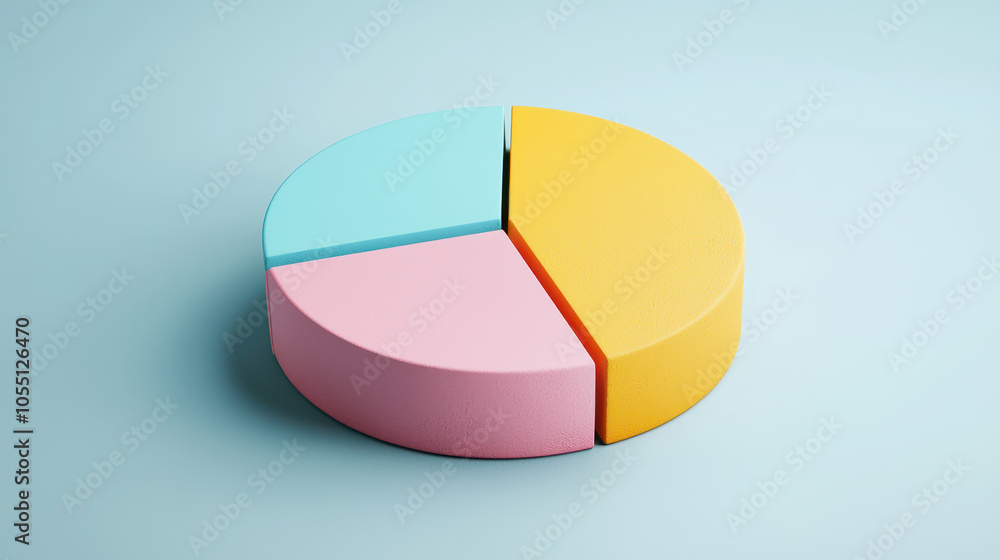 Obraz premium colorful pie chart in pastel shades of pink, blue, and yellow, representing data visualization. This modern design is ideal for presentations and reports