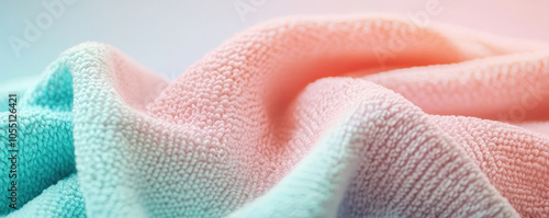 Soft pastel fabric with textured waves, ideal for cozy settings and home decor. gentle colors create calming atmosphere, perfect for relaxation and comfort