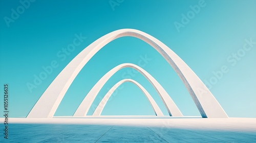 Iconic arched bridge photographed from below, with clean, sharp lines pointing toward a bright blue sky, symbolizing innovation in civil infrastructure