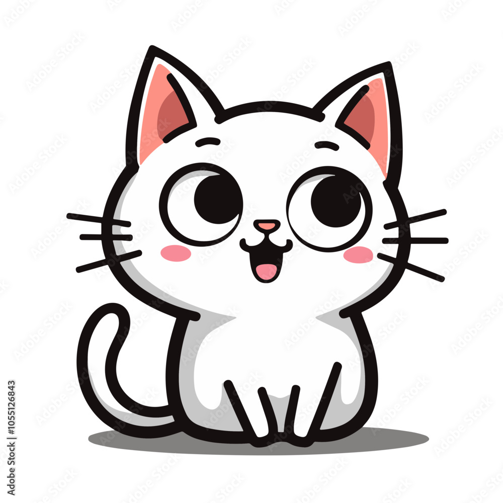 Cute White Cartoon Cat with Happy Expression Cute White Cartoon Cat with Happy Expression