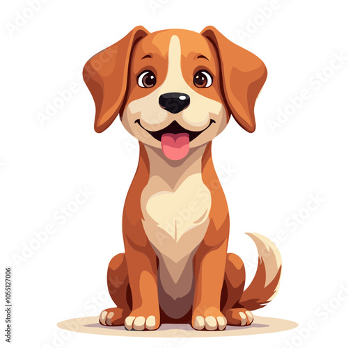 Cute Puppy Cartoon Sitting with Content Expression