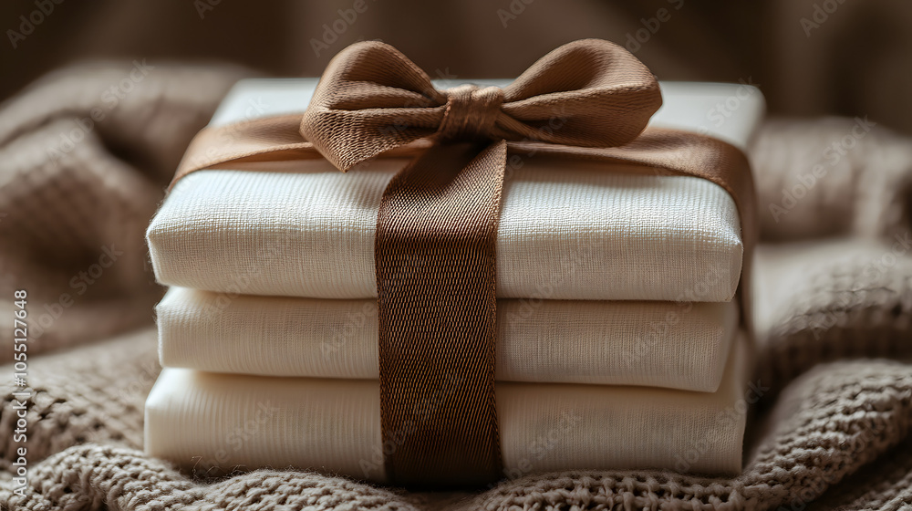 An Elegant Gift Wrapped in Soft Cream Linen with a Satin Ribbon Bow, Featuring a Minimalist and Luxurious Presentation
An Elegant Gift Wrapped in Soft Cream Linen with a Satin Ribbon Bow, Featuring a Minimalist and Luxurious Presentation