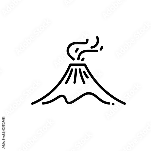 Volcano Icon, Black Line Art, Eruption and Geology Theme