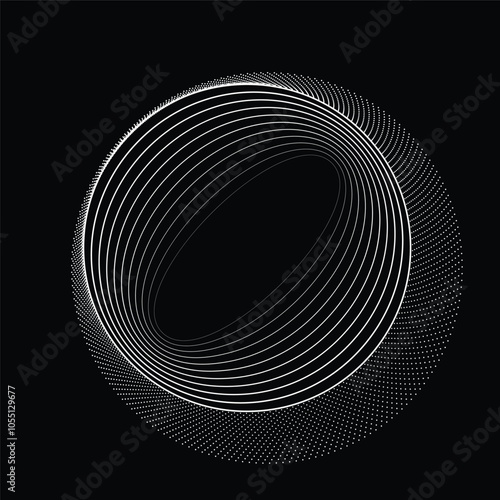 Dots and lines in Circle Form. Dotted rounded shape Vector Illustration .Lots of halftones form a ring. Design element. Various halftone dots and lines forming round frame. Abstract Geometric dot art 