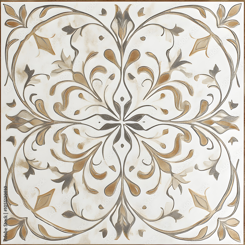 Fototapeta premium Geometric and Organic Doodle Tile and Carpet Designs with White Borders | Hand-drawn, Abstract, Floral, and Symmetrical Patterns in Soft Pastel and Earth Tones