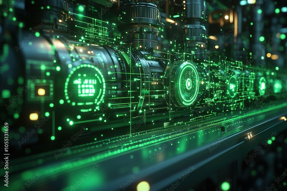 Futuristic technology with green glowing digital interface. Futuristic technology with green glowing digital interface.
