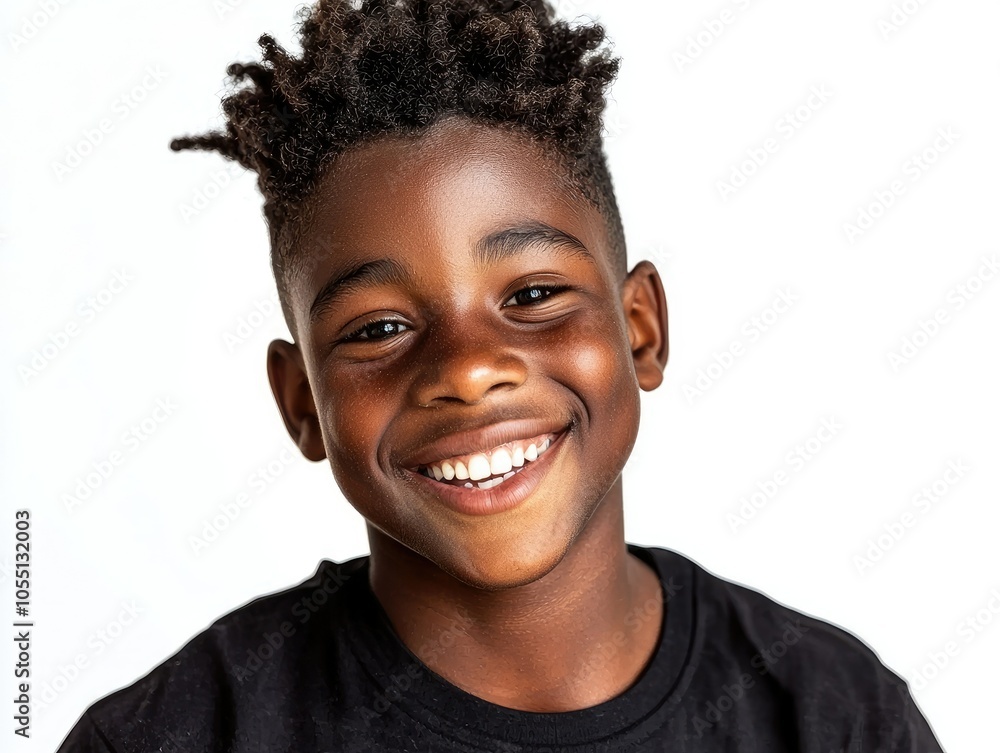 Happy Young Boy with Dark Skin Smiling Brightly Happy Young Boy with Dark Skin Smiling Brightly