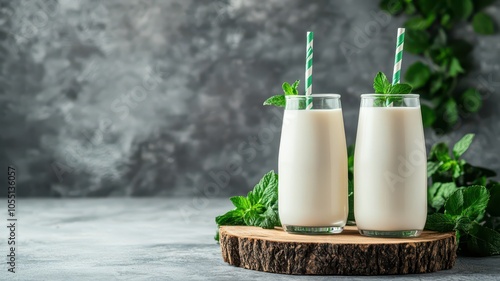 Fresh and creamy pasteurized milk in a glass, perfect for a healthy and refreshing drink. photo