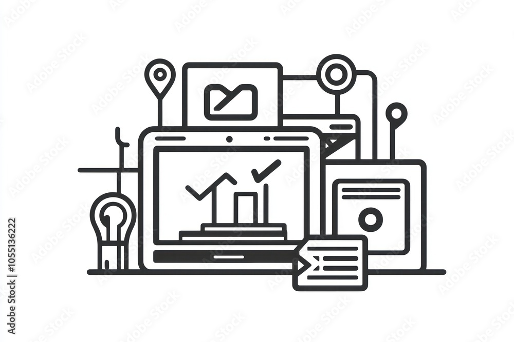 Modern digital content depicted in a sleek outline icon, contemporary style. Modern digital content depicted in a sleek outline icon, contemporary style.