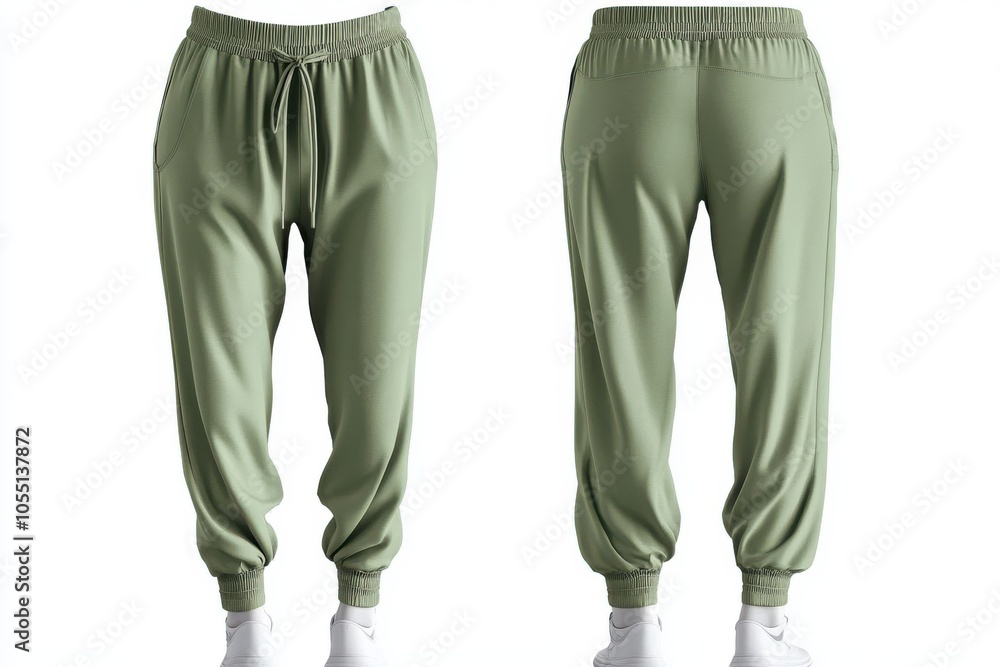 Front and back view of green yoga pants on white background Front and back view of green yoga pants on white background