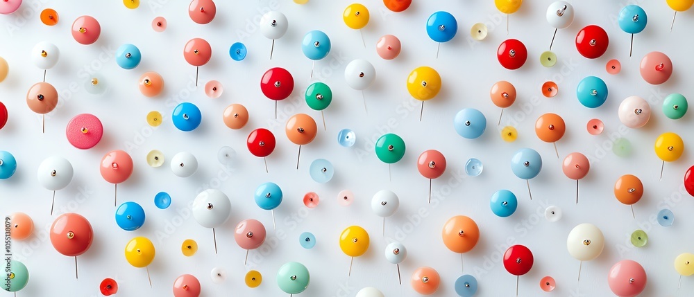 Whiteboard covered with multicolored push pins in random patterns, emphasizing a brainstorming and idea generation concept Whiteboard covered with multicolored push pins in random patterns, emphasizing a brainstorming and idea generation concept