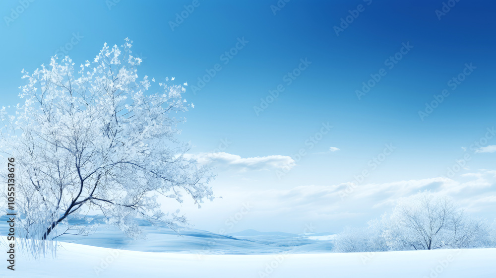 generated illustration of winter landscape young trees with dry red foliage are covered in snow