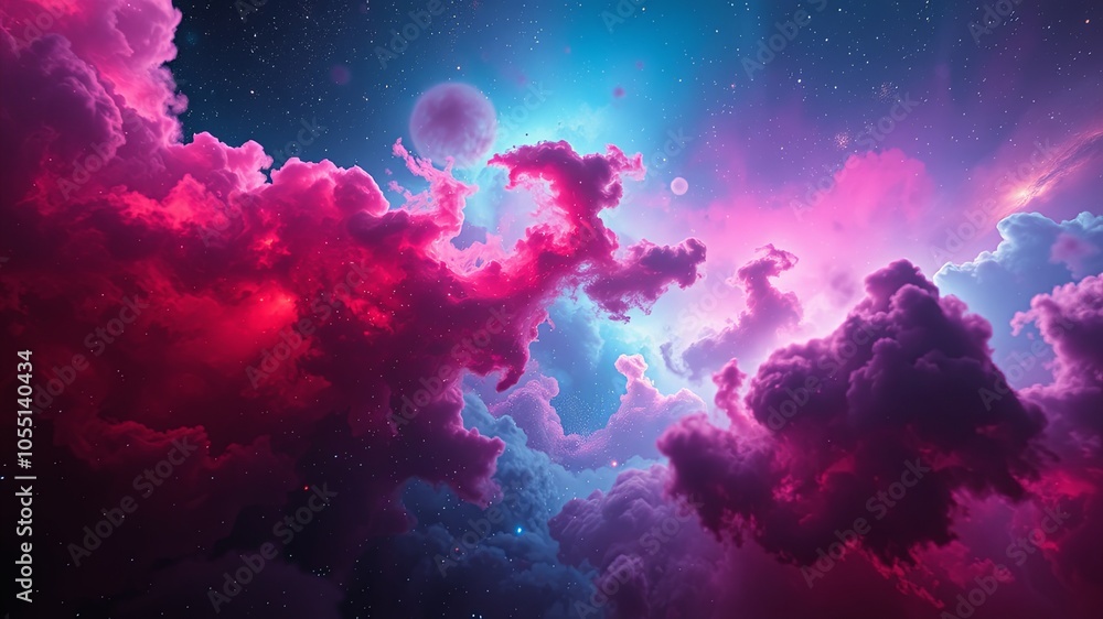 Vibrant Cosmic Cloudscape in Night Sky Vibrant Cosmic Cloudscape in Night Sky