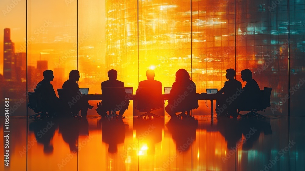 Business Team Meeting in Modern Office with Sunset Reflection on Glass Walls Creating a Dynamic and Inspiring Atmosphere Business Team Meeting in Modern Office with Sunset Reflection on Glass Walls Creating a Dynamic and Inspiring Atmosphere