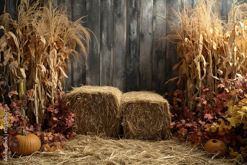 Fall cornstalks and hay bales